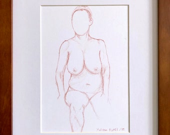 Faceless Figure I – figure drawing, red sketch, life drawing, framed art, simple sketch