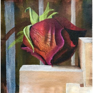 Gift Box Study 2 – original acrylic painting, painting of roses & shapes, colourful art, wall art