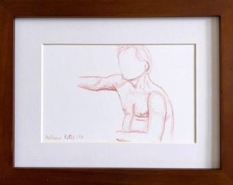 Faceless Figure II – figure drawing, red sketch, life drawing, framed art, simple sketch