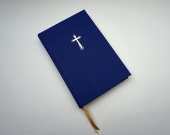 Hand Bound Refurbished Bible NIV Minimalist Handmade - Cross, Blue