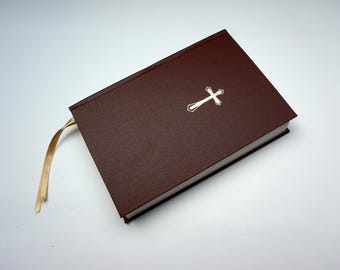 Hand Bound Refurbished Bible NIV Minimalist Handmade - Brown with Cross
