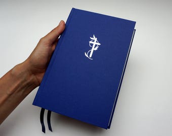 Hand Bound Refurbished Bible NIV Minimalist Handmade - Cross, Blue