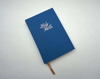 Hand Bound Refurbished Bible NIV Minimalist Handmade - Blue, Holy Bible