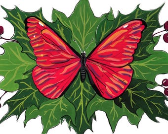 Butterfly and Ivy Winter Christmas Greeting Card