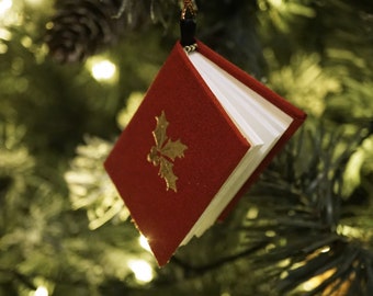 Mini Book Christmas Tree Decoration Holly Dove Motif Handmade from Scratch UK