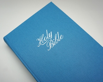 Hand Bound Refurbished Bible NIV Minimalist Handmade - Light Blue Holy Bible