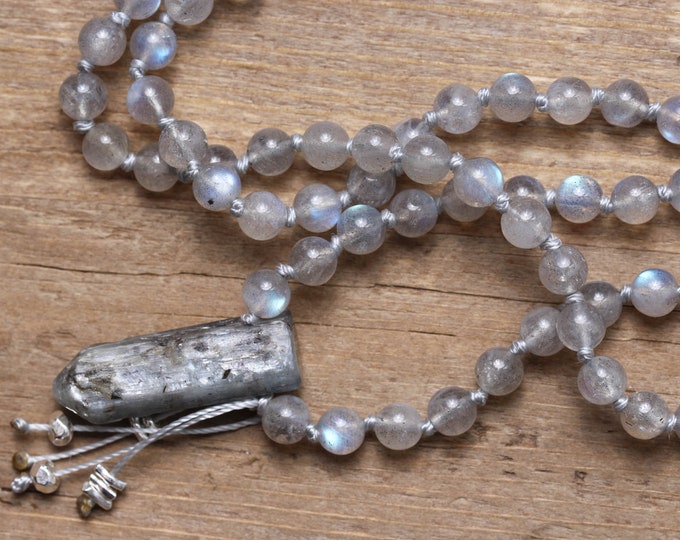 108 Beads Mala Kyanite Pendant Mala Yoga Gift Yoga Jewelry Meditation Gift Mala Labradorite Mala Yoga Necklace