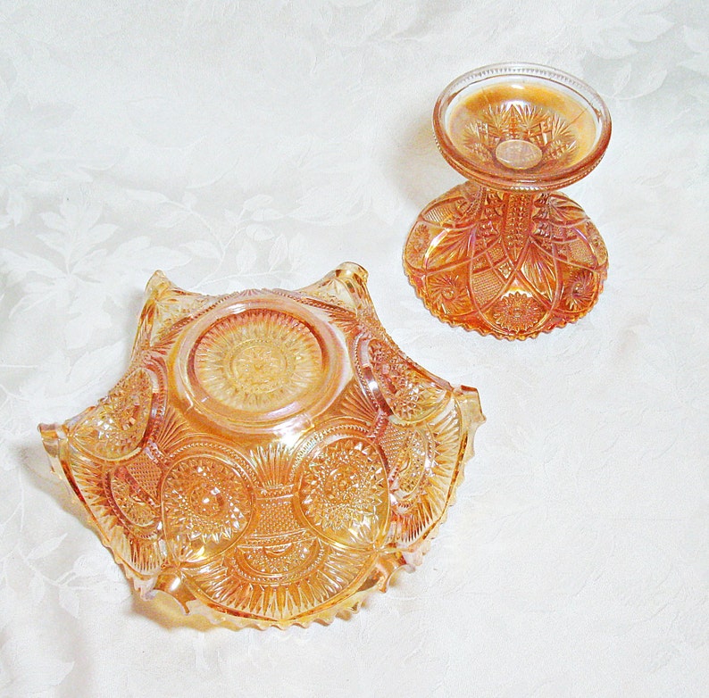 Imperial Carnival Glass Bowl and Stand Twins Pattern