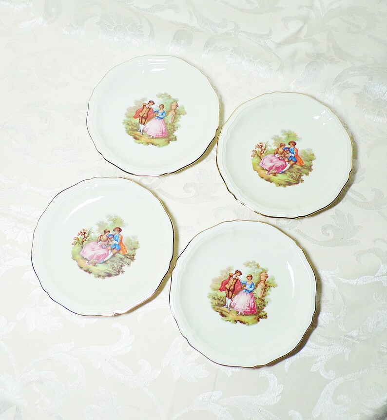 Rosenthal Bahnhof Selt Josef Kuba Chippendale Set of 4 Fragonard Porcelain Dessert or Salad Plates Courting Couples