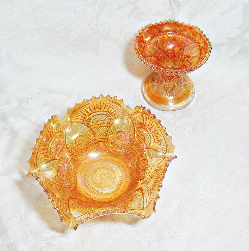 Imperial Carnival Glass Bowl and Stand Twins Pattern