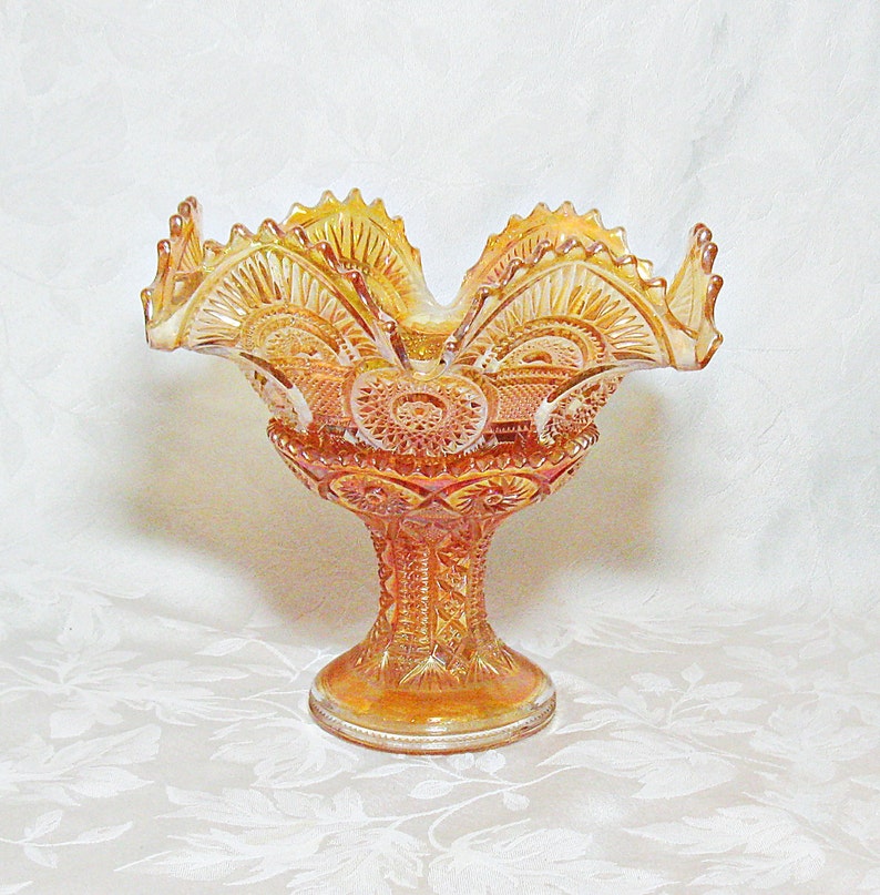 Imperial Carnival Glass Bowl and Stand Twins Pattern