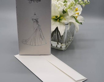 Engagement or wedding "congratulations" card with glittered wedding dress design