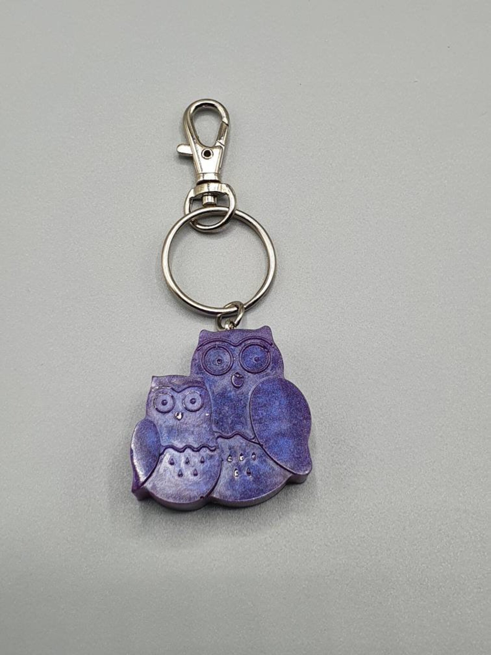 Resin Cute Purple Owls Keychain/ Keyring/ Handbag Charm With Lobster