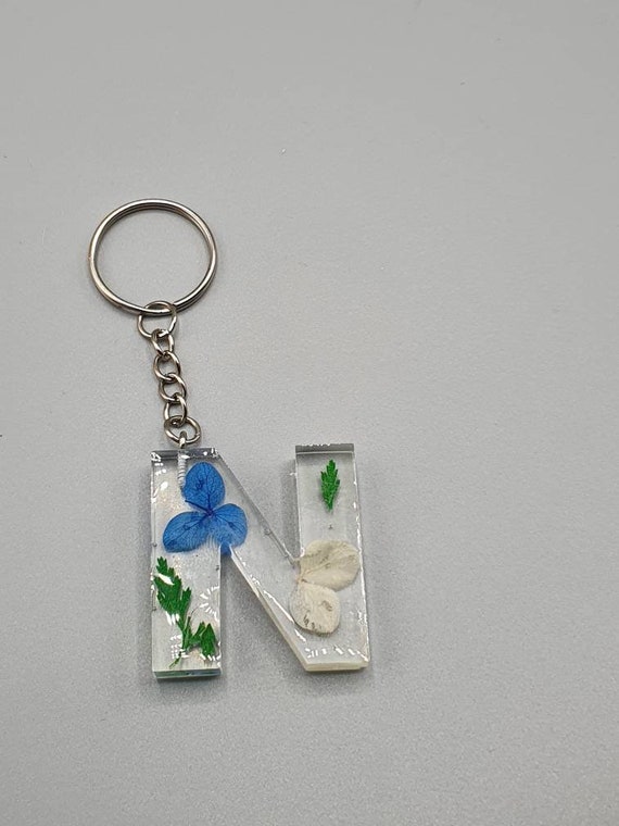 Resin Letter N Keychain Keyring Handbag Charm With Pressed Flower Design Etsy