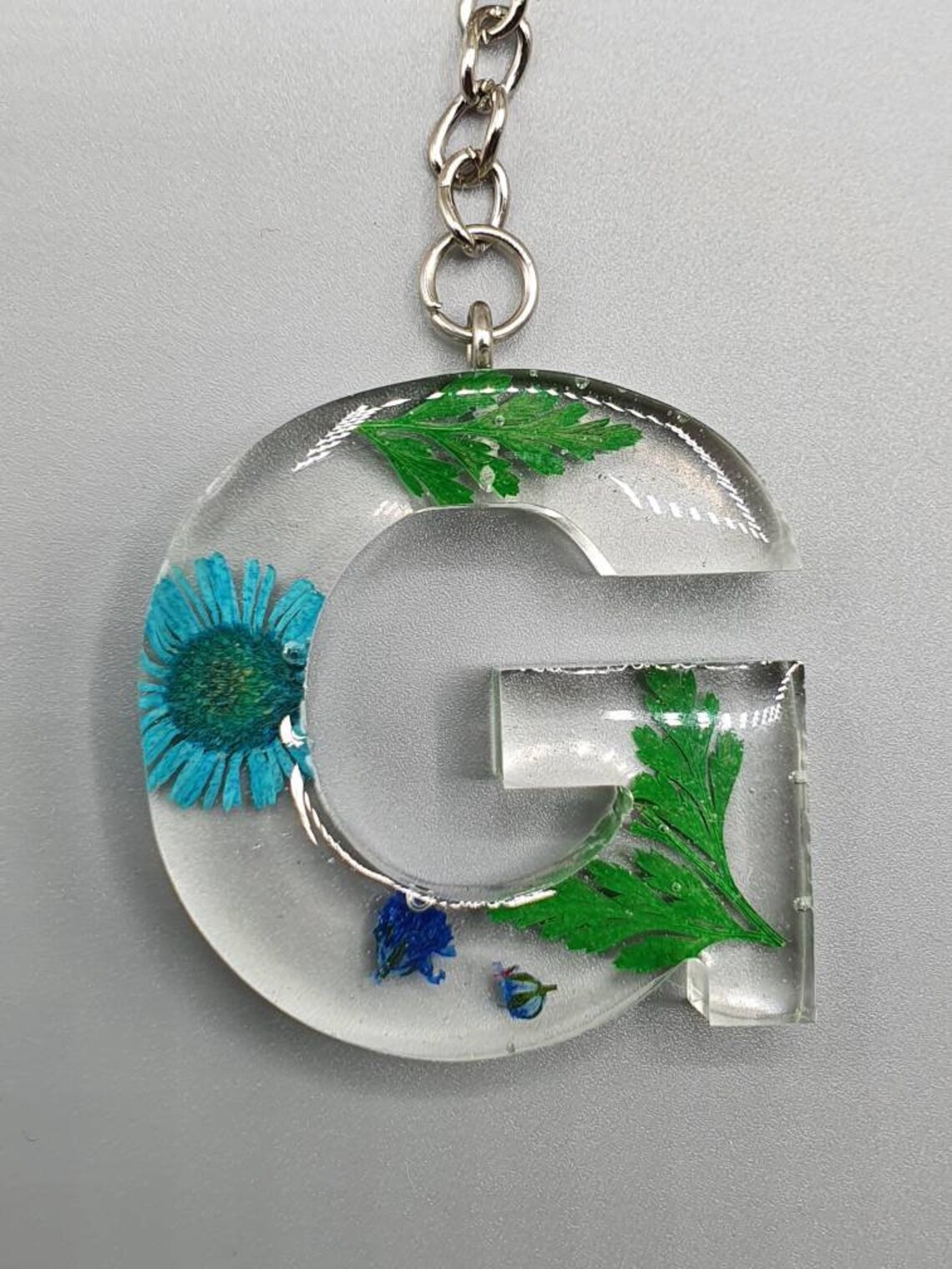 Resin letter G keychain/ keyring/ handbag charm with pressed Etsy