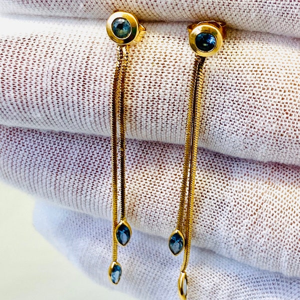 18k yellow gold aquamarine drop earrings