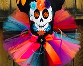 COCO Inspired disney TUTU Dress Set, includes a 3D Flower Day of the Dead Skull Shirt, Fluffy Full Tutu and Flower Hairbow Ready to Ship