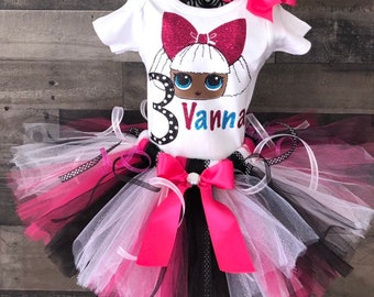 lol doll with white hair and pink bow