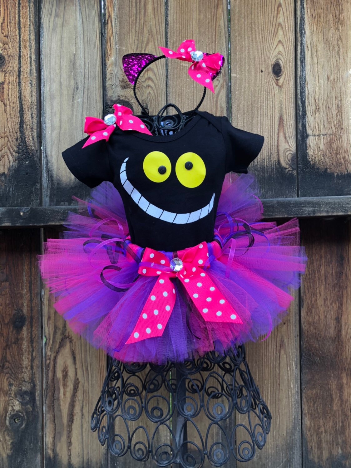 Cheshire Cat Fancy Dress Tutu Set Costume Pink Neon Baby Toddler Kids Headband 