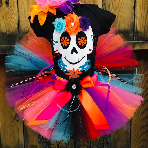 Ready to Ship COCO Inspired disney TUTU Set Day of the Dead Sizes Newborn, 3 m, 6 m 9 m 12m 18 m 24 m 2T 3T 4T 5 6 7 8