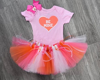 Inspired by Baby Be Mine Valentine Day Tutu Set includes Shirt, Fluffy Candy Orange and pink Tulle Tutu  Ready to Ship