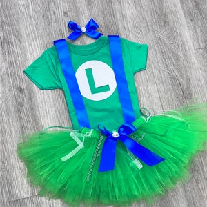 Luigi and Mario Brother Video Game Green Custom Inspired TUTU Outfit Dress Set image 2