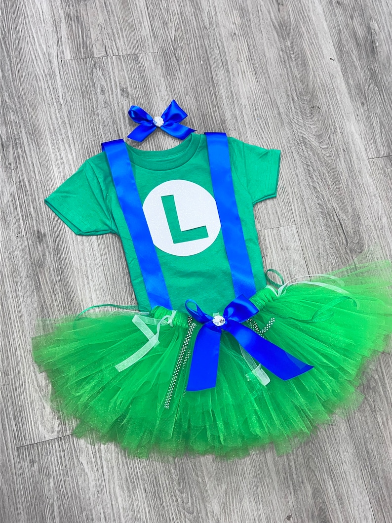 Luigi and Mario Brother Video Game Green Custom Inspired TUTU Outfit Dress Set image 2