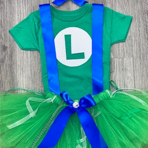 Luigi and Mario Brother Video Game Green Custom Inspired TUTU Outfit Dress Set image 1