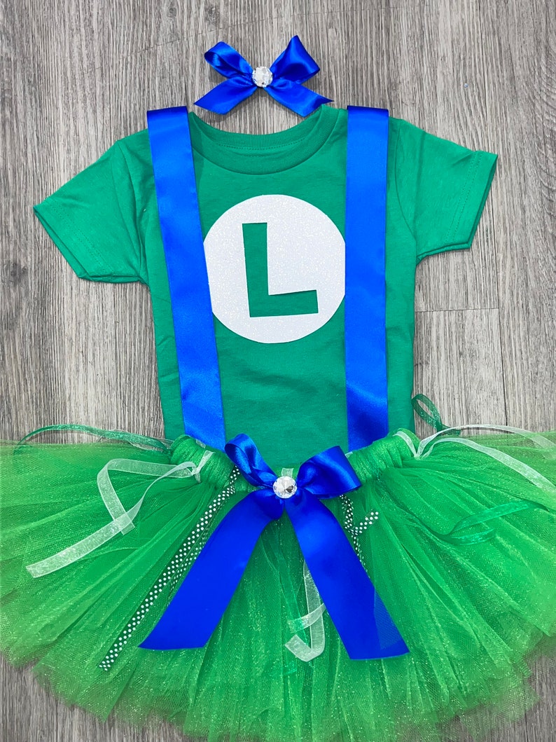 Luigi and Mario Brother Video Game Green Custom Inspired TUTU Outfit Dress Set image 1