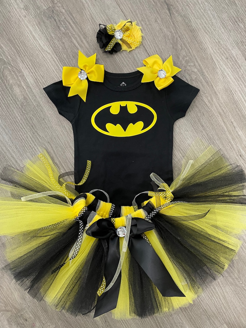 Ready to Ship Bat Girl PRINCESS inspired TUTU Set Newborn, 3-6 m, 6-12 m 12-24 m 2T,3T Batman Yellow and Black