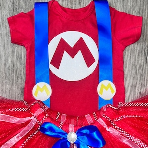 Mario Luigi Brother Video Game Red Custom Inspired TUTU Outfit Dress Set image 1