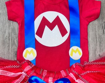 Mario Luigi Brother Video Game Red Custom Inspired Tutu Dress Set
