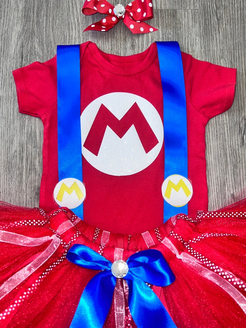 Mario Luigi Brother Video Game Red Custom Inspired TUTU Outfit Dress Set image 1
