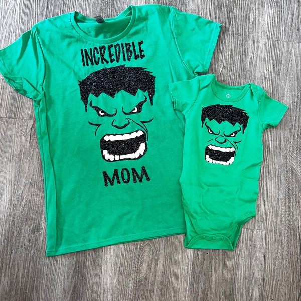 Disney inspired incredible Mommy mom shirt and kids hulk shirt