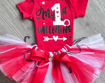 Ready to ship l My 1st Valentine Birthday Tutu  Birthday Set Sizes Newborn, 3 m,  6-12m, 12-24m, 2T, 3T, 4T, 5 yr, 6 yr, 7 yr,