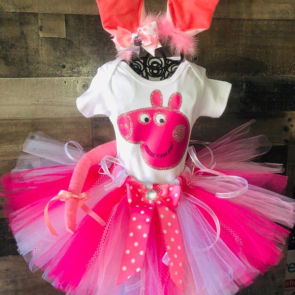 Inspirado Peppa Pig Girls Cumpleaños o Traje TUTU Outfit Set