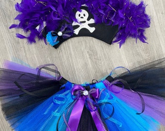 Inspirado PIRATAS del Caribe Halloween Princesa Set Tamaño Recién nacido, 3-6 m, 6-12 m, 12-24 m 2T 3T 4T 5 6 7 8 Capitán Sombrero y Tutú