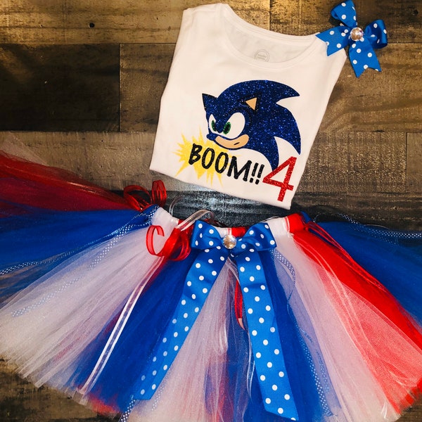 Inspired Sonic Outfit Costume TUTU Dress Set with customized number/age and NAME