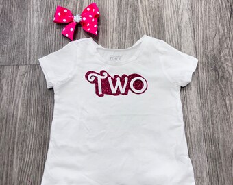 Birthday I’m Two Barbie font  doll shirt or onsie ready to ship Hot pink fuschia can personalize