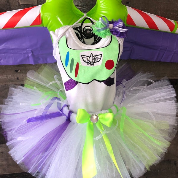 Deluxe Inspired Disney Toy Story Buzz Light Year Outfit Costume TUTU Dress Set Includes Jet Pack Wings