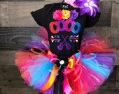 Disney inspired Birthday COCO Tutu Set Day of the Dead includes Shirt, Fluffy Colorful Tutu and Flower Hair Clip Ready to Ship