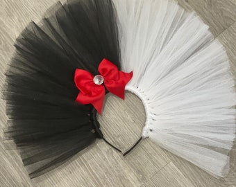 Ready to Ship Cruella Deville head band crazy white and black wig