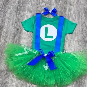 Luigi and Mario Brother Video Game Green Custom Inspired TUTU Outfit Dress Set image 3