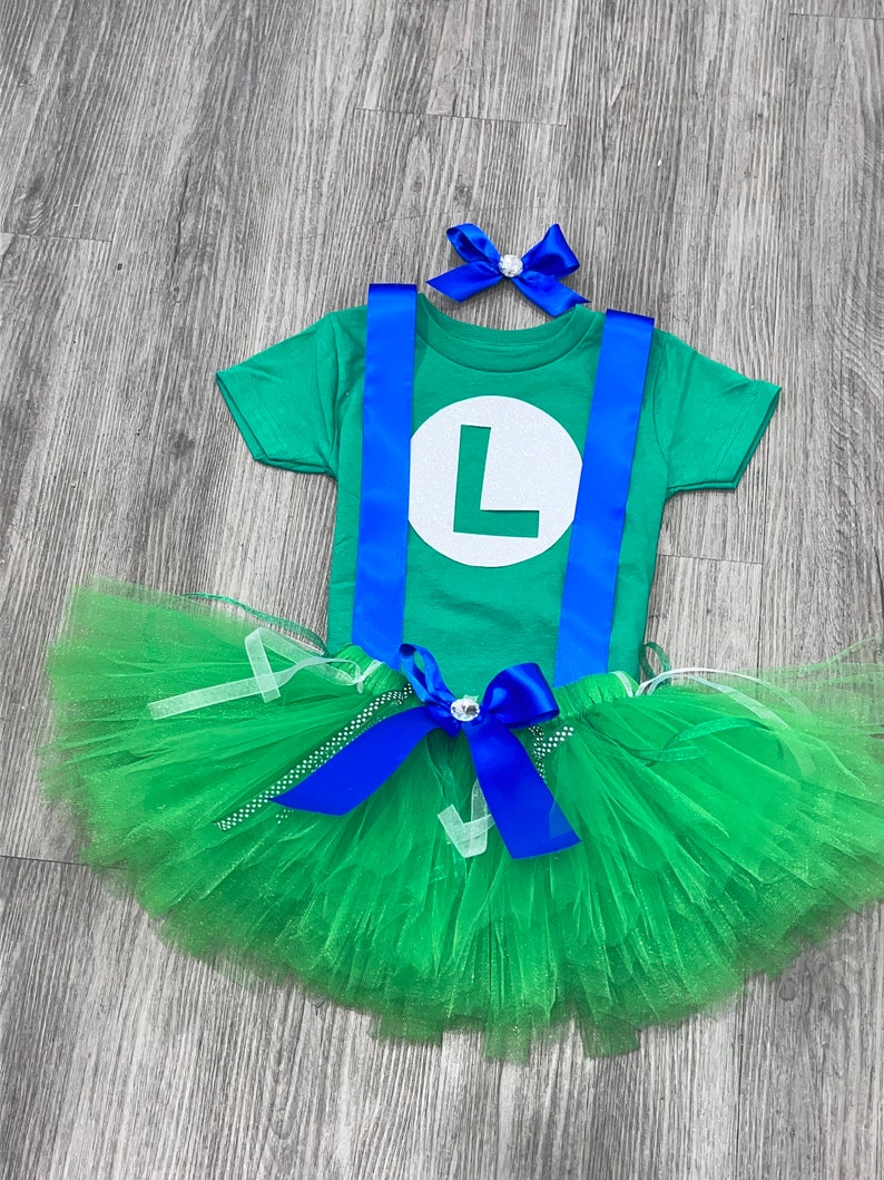 Luigi and Mario Brother Video Game Green Custom Inspired TUTU Outfit Dress Set image 3