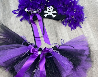 Inspired PIRATES of the Caribbean Halloween Princess Set Size Newborn, 3-6 m, 6-12 m, 12-24 m  2T 3T 4T 5 6 7 8 Captain Hat and Tutu Purple