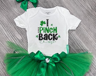 I Pinch Back St Patricks Day TUTU Set Newborn, Girls and Kids