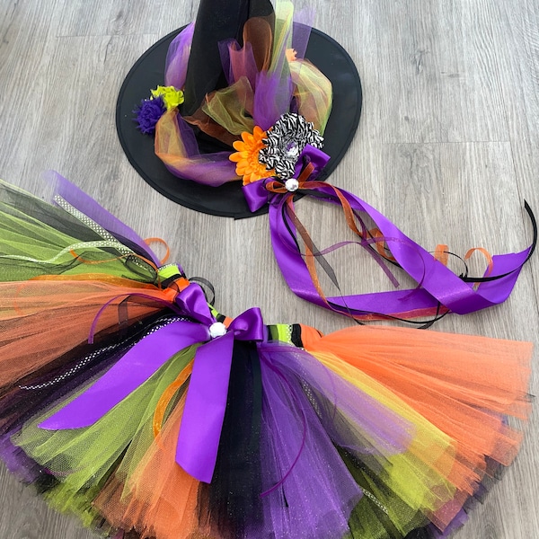 Bewitched HALLOWEEN WITCH TUTU with matching Hat...spooky witch Outfit costume Hocus Pocus girls toddlers