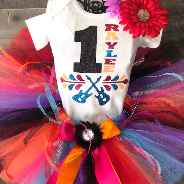 Personalize  custom Disney inspired Birthday COCO Tutu Set  Day of the Dead includes Shirt, Fluffy Colorful Tutu and Flower Hair Clip Ready