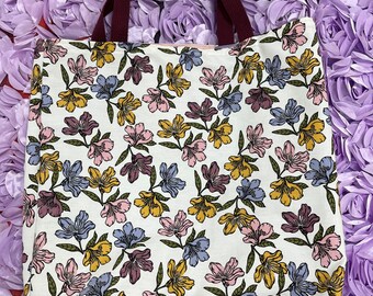 Pastel Floral Print Wide Tote Bag