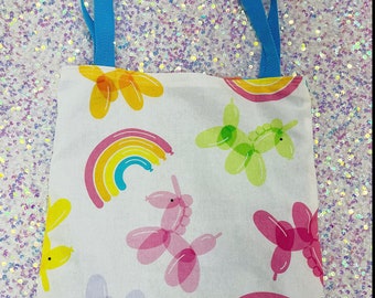 Blue Balloon Unicorn & Rainbow Tote Bag